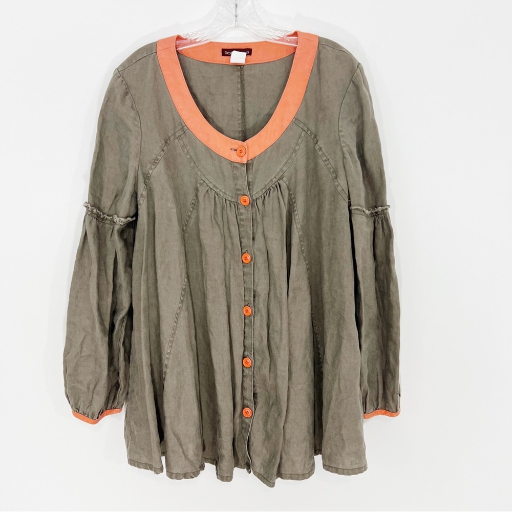 Design Todays Linen Button Babydoll Tunic Swingy Lagenlook Size Medium